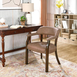 LEEMTORIG Faux Leather Dining Chair with Arms, Solid Wood Dining Chair with Supportive Back, Boss Caption's Chairs Office Desk Chairs, Espresso Legs & Yellowish Brown PU CY-NX173-318EY