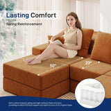 Living&Giving 128" U-Shaped Cloud Sectional Couch for Living Room, Cloud Boneless Couch-No Assembly with Reversible Chaise, Customizable 4-Seat Modular Sectional Sofa with 3 Ottoman, Orange