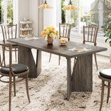 Rectangular Dining Table for 6-8, Wooden Thickened Long Desk, Farmhouse Kichen Table with Sturdy Frame and M-Shaped Legs