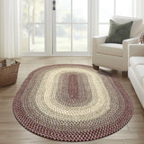 Super Area Rugs Large Braided Rugs 8X11 Farmhouse Kitchen Rug - Ridgewood Braided Rug for Living Room - Reversible - Indoor/Outdoor - Made in USA - Burgundy/Beige, 8' X 11' Oval