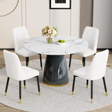 Vohuai Round Dining Table Set for 4, 45''Marble Grain Dining Room Table Set for 4 with Upholstered Chairs, Modern Dinner Table Set for Kitchen Dining Room