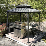 PURPLE LEAF Hardtop Grill Gazebo 6' x 8' Aluminum Frame Double Tier, Gray