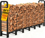 Amagabeli 8ft Firewood Log Rack Outdoor Heavy Duty Logs Holder for Fireplace Indoor Outdoor Adjustable Wood Racks for Fire Wood Holder Metal Pile Stand Storage Stacker Organizer Black