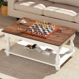 Besiost Farmhouse Coffee Table with Storage, 47" Mid Century Coffee Tables for Living Room, Modern 2-Tier Rectangle Coffee Table with Solid Wood Legs, Vintage Living Room Tables, Rustic Brown