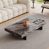 51.18" Rectangle Marble Coffee Table - Modern Gray Sintered Stone Top with Black Metal Base, Large Living Room Center Table for Contemporary & Industrial Decor (Black)