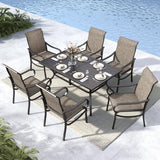 MFSTUDIO 7-Piece Patio Dining Set, 60" Metal Table & Mesh Chairs