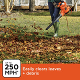 BLACK+DECKER Electric Leaf Blower, Leaf Vacuum and Mulcher 3 in 1, 250 mph Airflow, 400 cfm Delivery Power
