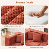 MONVANE Modular Sectional Cloud Couch for Living Room - 130'' 6 Seater Convertible Chenille Couches Set with Ottoman, No Assembly Compression Sofas, Comfy Floor Sofa with Memory Foam, Rust Red