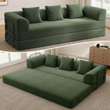 89" Cloud Boneless Convertible Sofa Bed, 5-in-1 Foldable Compressed High-Density Sponge Sofa, Corduroy Fabric 3 Seater Sleeper Couch Futon Daybed for Living Room Bedroom (Green)