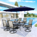 MFSTUDIO Outdoor Dining Set with 13 ft Umbrella for 6, Brown Chairs
