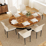 Extendable Round Dining Table Set for 6 People, 43.3"-59" Extendable Kitchen Table with 6 Upholstered Chairs