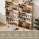 HUANLEGO Shoe Cabinet Storage for Entryway with 6 Flip Drawers, Fluted Narrow Shoe Organizer with Wooden Legs, Freestanding Slim Shoe Storage Hidden Shoe Rack Organizer for Front Door Entrance, Oak