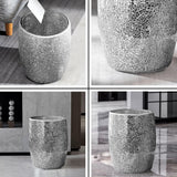 Escenzy Silver Bathroom Trash Can, Handmade Mosaic Glass 1.3 Gal / 5L | Decorative Waste Basket for Bathroom, Bedroom, Office | Luxury Silver Glitter Bathroom Decor | Glam Home Decor Gift