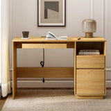MoomJiee 47" Home Office Desk with Charging Station Natural Oak