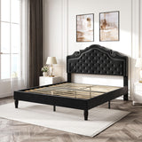 SHA CERLIN Full Size Bed Frame with Adjustable Headboard/Velvet Upholstered/Diamond Button Tufted and Metal Studs/No Box Spring Needed/Wood Slat Support/Easy Assembly/Black