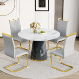 Vohuai 45'' Round Dining Table Set for 4, 5-Piece Marble-Look Dining Set