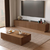 NessCarsti Walnut TV Stand and Lift-Top Coffee Table Set with Fluted Panel