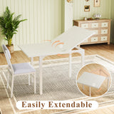 Dining Table Set for 4, Extendable Kitchen Table Cushion Chairs Set of 4, Rectangle Dining Table with Metal Frame & MDF Board,