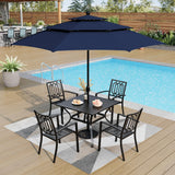 PHI VILLA 5 PCS Patio Dining Set w/Umbrella(Navy Blue)