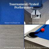 Hathaway Newport 7 Foot Pool Table Combo – 3 in 1 Game Table with Reversable Table Tennis Top & Dining Top – Includes Game Accessories & Two Benches – Chrome Accents, Rustic Gray Finish, Blue Felt