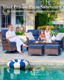 HILLGA 7-Piece Luxury Patio Furniture Set with 6" Thick Cushions, Weather-Resistant Wicker High Back Swivel Rocker Chairs, Senior-Friendly Outdoor Sofa Set for Large Deck, Yard and Poolside, Blue(V2)