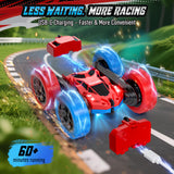 Hamdol STEM Remote Control Car for Kids, 360° Spinning Double-Sided Coloured Design RC Stunt Car with LED Lights, USB-C Rechargeable Educational Toy for Boys Ages 6–12, Ideal Birthday