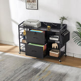 45" File Cabinet for Home Office, Mobile Office Storage Cabinet with Built-In Power Outlet, 2 Drawer Filing Cabinet with Lock