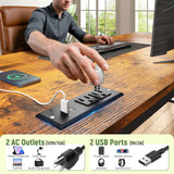 47.2 Inch Office Desk with Power Outlet & Ergonomic Monitor Stand,Gaming Desk with CPU Stand& LED Lights