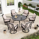 MFSTUDIO 7-Piece Patio Dining Set, 54" Round Metal Table, Swivel Chairs