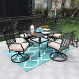 PHI VILLA Patio Dining Set for 4, Swivel Chairs& Metal Table