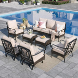 Sophia & William 7 Piece Metal Patio Furniture Set, Beige Cushion