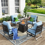 MFSTUDIO 5 Piece Metal Patio Furniture Set with Fire Pit Table, Blue