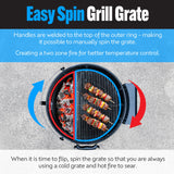SnS Grills EasySpin Charcoal Grill Cooking Grate, 304 Stainless Steel, Large Hinged Opening, Perfect for 2-Zone Cooking, Replacement Grate Compatible with Weber & Other Grills - Fits 22” Kettles