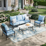 MIXPATIO 4-Piece Wrought Iron Patio Conversation Set, Blue