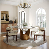 POVISON Round Dining Table for 4, 51" Glossy White Sintered Stone Top Dining Table with Bronze Carbon Steel Pedestal, Modern Dining Room Table for Kitchen, Living Room (Table Only)