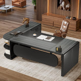 Tribesigns 80'' L-Shaped Desk, Large Executive Office Desk with 55'' Drawers Cabinet, Modern Commercial Office Table with Storage Shelves, Business Furniture for Home Office, Grey & Black