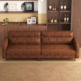 86.61" 3 Seater Brown Leather Sofa, Mid Century Modern Couch