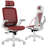 GABRYLLY Ergonomic Office Chair, High Back Home Desk Chair with 2D Flip-Up Arms, 3D Headrest, 90-120° Tilt and Wide Cushion, Big and Tall Mesh Chairs for Man Woman, Computer Task Chair Red