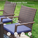 PHI VILLA 5pc Patio Dining Set with Umbrella, Round Table, Rattan Chairs