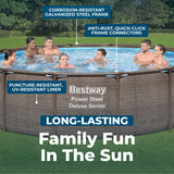 Bestway Power Steel 14’ x 42” Above Ground Pool, Round Metal Frame Outdoor Swimming Pool Set with Filter Pump, Ladder, and Cover, Brown