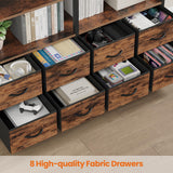 Bookshelf with 8 Fabric Drawers, 7-Tier Bookcase with Baffles Display Shelves, Industrial Large Book Shelf for Living Room Home Office