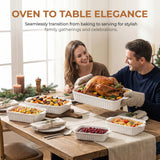 Feenmai Casserole Dishes for Oven, Ceramic Baking Dishes, Porcelain Bakeware Set of 4, Rectangular Baking Pan, White Deep Lasagna Pan with Handle for Cooking, Roasting, Cake, 15.3"/12.8"/11.6"/9.8"