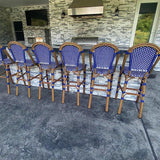 PURPLE LEAF Bar Stools French Rattan 30" Set of 2 Island, Royal Blue