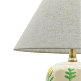 Abani Rosalie Floral 19” Table Lamp – Cream Ceramic Base with Wheat Linen Cylinder Shade, E26 2-Way Bulb Included – Elegant Bedside Lamp for Bedroom, Living Room, Entryway or Nightstand