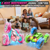 Hamdol Pink RC Car for Girls Age 6+, 360° Rotating Stunt Remote Control Vehicle with LED Lights, Upgraded 4WD USB-C Rechargeable Electric Toy, Perfect Birthday, Holiday
