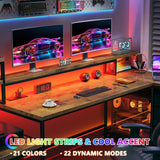 EnHomee 71" L Shaped Computer Desk with 3 Drawers & Hutch,Reversible Gaming Desk with LED Lights & Power Outlet,Home Office