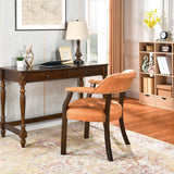 LEEMTORIG Faux Leather Dining Chair with Arms, Solid Wood Dining Chair with Supportive Back, Boss Caption's Chairs Office Desk Chairs, Espresso Legs & Orange PU CY-NX173-318OR