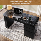 ZenXity Farmhouse 55" Computer Desk with Charging Station, Wooden Home Office Executive Desk with 3 Drawers and Fluted Storage, Study Table Workstation