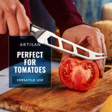 Cutluxe Cheese Knife – 5" Cheese Knife Slicer for Soft and Hard Cheese – Pronged, Serrated & Non Stick Blade – High Carbon German Steel – Artisan Series