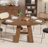 Mxtxmy 43.3in-59in Extendable Round Dining Table for 4-8, Modern Kitchen Oval Dining Table with Removable Leaves Space Saving, Wood Base with Storage Shelf for Kitchen Living Room, Walnut Style 2